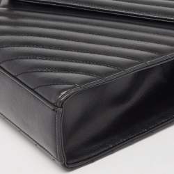 Pre Owned Saint Laurent Black Matelassé Leather Large Monogram Envelope Shoulder Bag