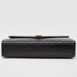 Pre Owned Saint Laurent Black Matelassé Leather Large Monogram Envelope Shoulder Bag