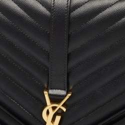Pre Owned Saint Laurent Black Matelassé Leather Large Monogram Envelope Shoulder Bag