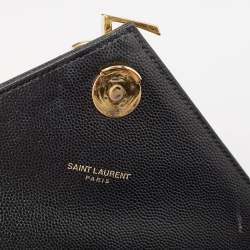 Pre Owned Saint Laurent Black Matelassé Leather Large Monogram Envelope Shoulder Bag