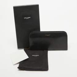 Pre Owned Saint Laurent Black Leather Zip Continental Wallet