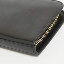 Pre Owned Saint Laurent Black Leather Zip Continental Wallet