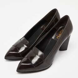 مملوكة مسبقًا Saint Laurent Paris Brown Leather Pointed Toe Loafer Pumps Size 39