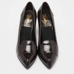 مملوكة مسبقًا Saint Laurent Paris Brown Leather Pointed Toe Loafer Pumps Size 39