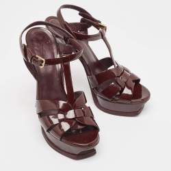 Saint Laurent Burgundy Patent Leather Tribute  Sandals Size 37.5