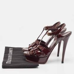 Saint Laurent Burgundy Patent Leather Tribute  Sandals Size 37.5