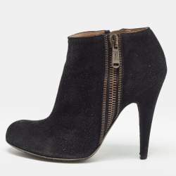 Saint Laurent Black Suede Zip Up Ankle Boots Size 38