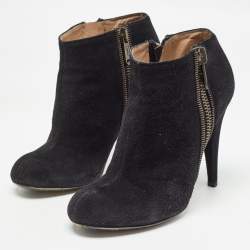 Saint Laurent Black Suede Zip Up Ankle Boots Size 38