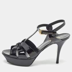 مملوكة مسبقًا Saint Laurent Black Patent Leather Tribute Sandals Size 40