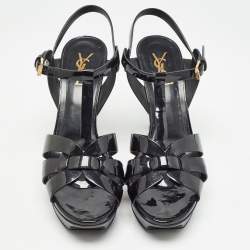 مملوكة مسبقًا Saint Laurent Black Patent Leather Tribute Sandals Size 40