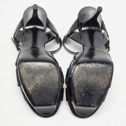 مملوكة مسبقًا Saint Laurent Black Patent Leather Tribute Sandals Size 40
