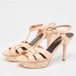 Saint Laurent Peach Pink Patent Leather Tribute Sandals Size 40