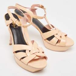 Saint Laurent Peach Pink Patent Leather Tribute Sandals Size 40