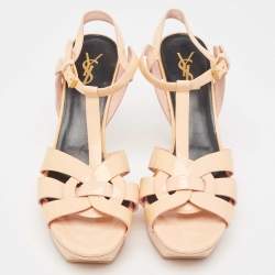 Saint Laurent Peach Pink Patent Leather Tribute Sandals Size 40