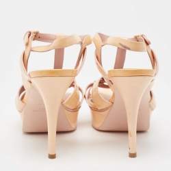 Saint Laurent Peach Pink Patent Leather Tribute Sandals Size 40