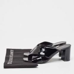 Saint Laurent Black Patent Leather Loulou Slide Sandals Size 37