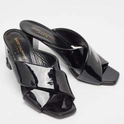 Saint Laurent Black Patent Leather Loulou Slide Sandals Size 37