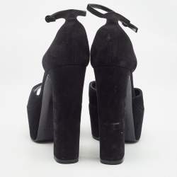 Pre Owned Saint Laurent Black Suede Platform Ankle Strap Sandals Size 36.5