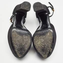 Pre Owned Saint Laurent Black Suede Platform Ankle Strap Sandals Size 36.5