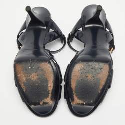 مملوكة مسبقًا Saint Laurent Navy Blue Patent Leather Tribute Sandals Size 38