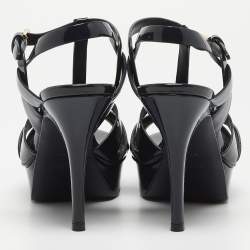 مملوكة مسبقًا Saint Laurent Navy Blue Patent Leather Tribute Sandals Size 38