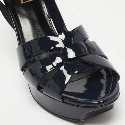 مملوكة مسبقًا Saint Laurent Navy Blue Patent Leather Tribute Sandals Size 38