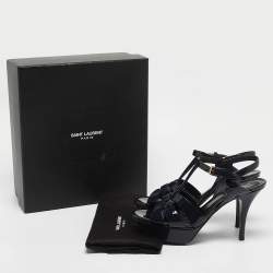 مملوكة مسبقًا Saint Laurent Navy Blue Patent Leather Tribute Sandals Size 38