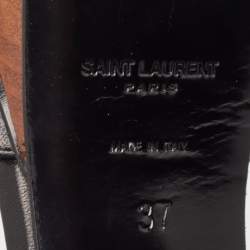Pre Owned Saint Laurent Black Leather Bow Platform Ankle Strap Sandals Size 37