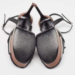 Pre Owned Saint Laurent Black Leather Bow Platform Ankle Strap Sandals Size 37