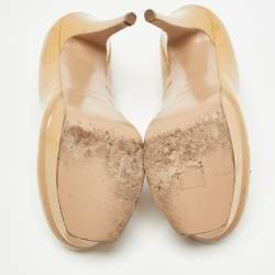 Saint Laurent Beige Patent Leather Tribtoo Platform Pumps Size 38