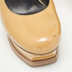 Saint Laurent Beige Patent Leather Tribtoo Platform Pumps Size 38