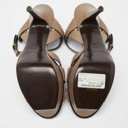 Saint Laurent Brown Croc Embossed Leather Tribute Platform Sandals Size 38.5