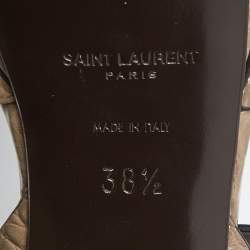 Saint Laurent Brown Croc Embossed Leather Tribute Platform Sandals Size 38.5