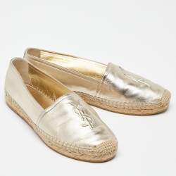 Pre Owned Saint Laurent Gold Leather Cassandra Espadrilles Slip On Loafers Size 37.5