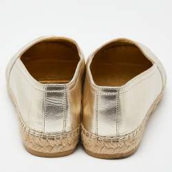 Pre Owned Saint Laurent Gold Leather Cassandra Espadrilles Slip On Loafers Size 37.5