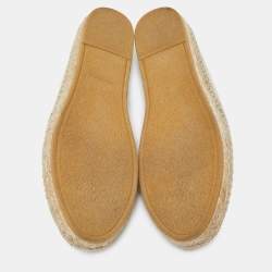 Pre Owned Saint Laurent Gold Leather Cassandra Espadrilles Slip On Loafers Size 37.5