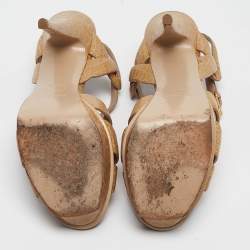 Saint Laurent Beige Croc Embossed Leather Tribute Sandals Size 38.5