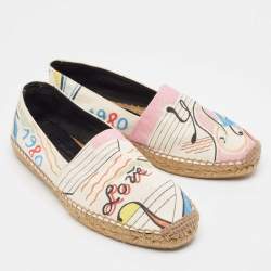Pre Owned Saint Laurent Multicolor Canvas Love Espadrille Flats Size 40