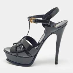 Pre Owned Saint Laurent Green Patent Leather Tribute Sandals Size 37.5