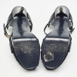 Pre Owned Saint Laurent Green Patent Leather Tribute Sandals Size 37.5