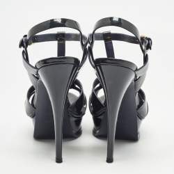 Pre Owned Saint Laurent Green Patent Leather Tribute Sandals Size 37.5