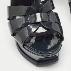 Pre Owned Saint Laurent Green Patent Leather Tribute Sandals Size 37.5