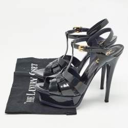 Pre Owned Saint Laurent Green Patent Leather Tribute Sandals Size 37.5