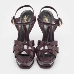 Saint Laurent Burgundy Patent Tribute Sandals Size 40