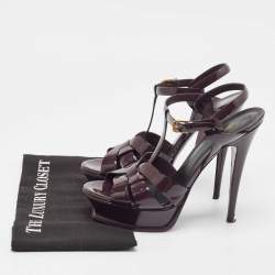 Saint Laurent Burgundy Patent Tribute Sandals Size 40