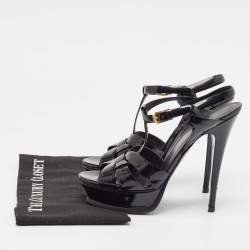 Saint Laurent Black Patent Leather Tribute Sandals Size 40