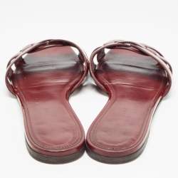 Pre Owned Saint Laurent Paris Burgundy Patent Leather Tribute Flat Slides Size 40.5