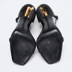 Pre Owned Saint Laurent Black Patent Leather Opyum Ankle Strap Sandals Size 37.5