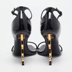 Pre Owned Saint Laurent Black Patent Leather Opyum Ankle Strap Sandals Size 37.5