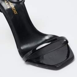 Pre Owned Saint Laurent Black Patent Leather Opyum Ankle Strap Sandals Size 37.5